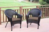 Jeco Set of 2 Espresso Resin Wicker Clark Single Chair with Brown Cushion