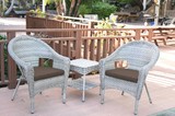 Jeco Set of 3 Grey Resin Wicker Clark Single Chair with 2 inch Brown Cushion and End Table