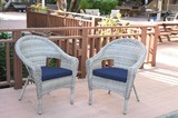 Jeco Set of 2 Resin Wicker Clark Single Chair with 2 inch Midnight Blue Cushion