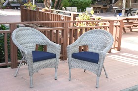 Jeco Set of 2 Resin Wicker Clark Single Chair with 2 inch Midnight Blue Cushion