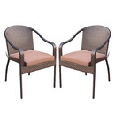 Jeco Set of 2 Cafe Curved Stacking Wicker Chairs - Brown Cushions