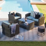 Jeco W00607 Nefeli Resin Wicker 4 Piece Patio Conversation Set with 3Inch Cushions