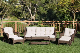 Jeco 6pc/Case Wicker Seating Set with Ivory Cushions