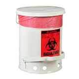 Justrite 05915 6 Gallon Biohazard Steel Waste Can, Foot-Operated Self-Closing, SoundGard™ Cover, White - 05915