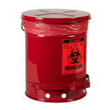 Justrite 05930R 10 Gallon Steel Biohazard Waste Can, Foot-Operated Self-Closing, Red - 05930R