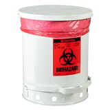 Justrite 05930 10 Gallon Steel Biohazard Waste Can, Foot-Operated Self-Closing, White - 05930