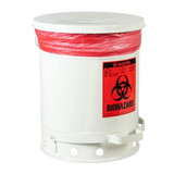 Justrite 05935 10 Gallon Steel Biohazard Waste Can, Foot-Operated Self-Closing, SoundGard™ Cover, White - 05935