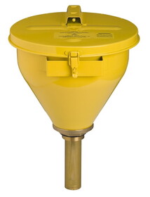 Justrite 08227 Steel Drum Funnel for Flammables, 6&quot; Flame Arrester, Self-Closing Cover, 2&quot; Bung, Yellow - 08227