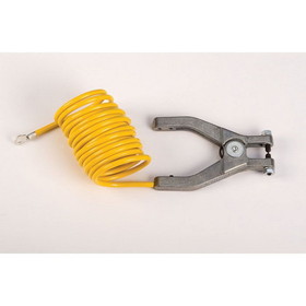 Justrite 08497 10', Coiled Antistatic Insulated Wire for Bonding and Grounding, With Hand Clamp and 1/4" Terminal, Yellow - 08497