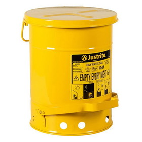Justrite 09101 6 Gallon, Steel Oily Waste Can, Hands-Free Self-Closing Cover, Yellow - 09101