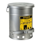 Justrite 09104 6 Gallon, Oily Waste Can, Hands-Free Self-Closing Cover, SoundGard™, Silver - 09104