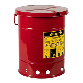 Justrite 09110 6 Gallon, Oily Waste Can, Hand-Operated Cover, Red - 09110