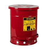 Justrite 09308 10 Gallon, Oily Waste Can, Hands-Free, Self-Closing Cover, SoundGard™, Red - 09308