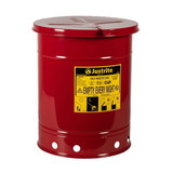 Justrite 09310 10 Gallon, Oily Waste Can, Hand Operated Cover, Red - 09310