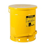 Justrite 09501 14 Gallon, Oily Waste Can, Hands-Free, Self-Closing Cover, Yellow - 09501