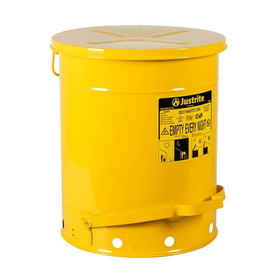 Justrite 09501 14 Gallon, Oily Waste Can, Hands-Free, Self-Closing Cover, Yellow - 09501