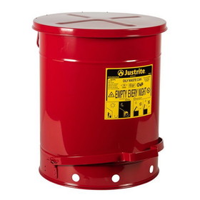 Justrite 09508 14 Gallon, Oily Waste Can, Hands-Free, Self-Closing Cover, SoundGard&trade;, Red - 09508