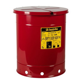 Justrite 09510 14 Gallon, Oily Waste Can, Hand-Operated Cover, Red - 09510