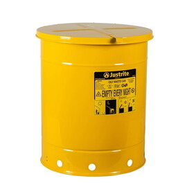 Justrite 09511 14 Gallon, Oily Waste Can, Hand-Operated Cover, Yellow - 09511
