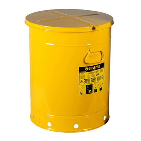 Justrite 09711 21 Gallon, Oily Waste Can, Hand-Operated Cover, Yellow - 09711