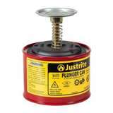 Justrite 10008 1 Pint Steel Plunger Dispensing Can, Perforated Pan Screen Serves as Flame Arrester, Red - 10008