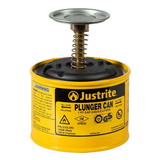 Justrite 10018 1 Pint Steel Plunger Dispensing Can, Perforated Pan Screen Serves as Flame Arrester, Yellow - 10018