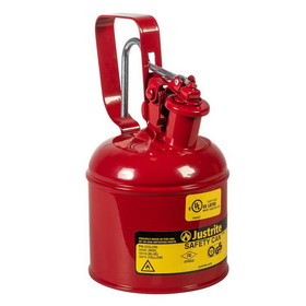 Justrite 10101 1 Quart Steel Safety Can for Flammables, Type 1, Flame Arrester, Trigger-Handle, Red - 10101