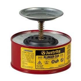 Justrite 10108 1 Quart Steel Plunger Dispensing Can, Perforated Pan Screen Serves as Flame Arrester, Red - 10108