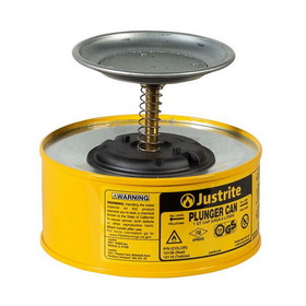 Justrite 10118 1 Quart Steel Plunger Dispensing Can, Perforated Pan Screen Serves as Flame Arrester, Yellow - 10118