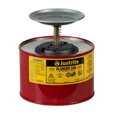 Justrite 10208 2 Quart Steel Plunger Dispensing Can, Perforated Pan Screen Serves as Flame Arrester, Red - 10208