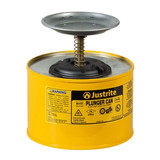 Justrite 10218 2 Quart Steel Plunger Dispensing Can, Perforated Pan Screen Serves as Flame Arrester, Yellow - 10218