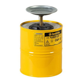 Justrite 10318 1 Gallon Steel Plunger Dispensing Can, Perforated Pan Screen Serves as Flame Arrester, Yellow - 10318