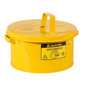 Justrite 10578 2 Gallon Steel Bench Can, with Perforated Dasher Plate, Yellow - 10578