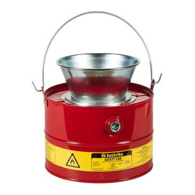 Justrite 10903 3 Gallon Steel Drain Can, Plated Steel Funnel, Red - 10903