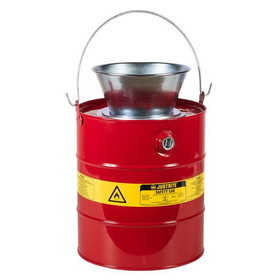 Justrite 10905 5 Gallon Steel Drain Can, Plated Steel Funnel, Red - 10905