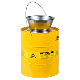 Justrite 10906 5 Gallon Steel Drain Can, Plated Steel Funnel, Yellow - 10906