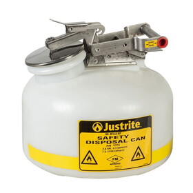 Justrite 12751 2 Gallon Poly Disposal Safety Can, Flame Arrester, White - 12751