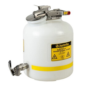 Justrite 12772 5 Gallon Poly Disposal Safety Can, Flame Arrester, Faucet, White - 12772