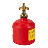 Justrite 14004 8 Ounce Plastic Dispensing Can, Brass Dispenser Valves, Red - 14004
