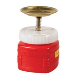 Justrite 14018 1 Quart Plastic Plunger Dispensing Can, Perforated Pan Screen Serves as Flame Arrester, Red - 14018