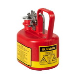 Justrite 14065 0.5 Gallon Plastic Safety Can for Flammables, Oval, Stainless Steel Hardware, Flame Arrester, Red - 14065