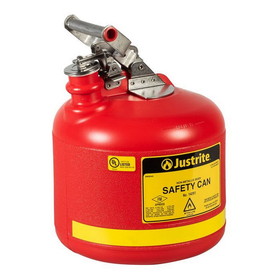 Justrite 14261 2.5 Gallon Plastic Safety Can, Type I, Stainless Steel Hardware, Red - 14261