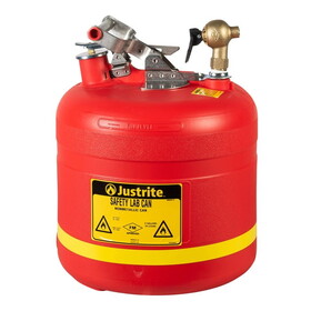 Justrite 14540 5-Gallon, Polyethylene Dispensing Safety Can, Stainless Steel Hardware, Top Self-Close Brass Faucet, Flame Arrester, Red - 14540