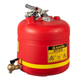 Justrite 14545 5-Gallon, Polyethylene Safety Shelf Can, Bottom Self-Close Brass Faucet, Red - 14545