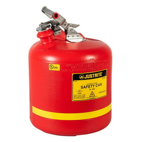 Justrite 14561 5 Gallon Plastic Safety Can, Type I, Stainless Steel Hardware, Red - 14561