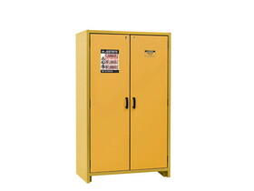 Justrite 22603 45 Gallon, 3 Shelves, 2 Hybrid-Close Doors, 30-Minute EN Flammable Safety Cabinet, Yellow - 22603