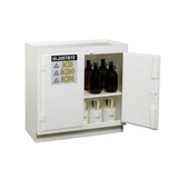 Justrite 24015 Holds 36, 2.5-Liter Bottles, 1 Shelf, 2 Doors, Manual Close, Corrosives/Acids Plastic Safety Cabinet, White - 24015