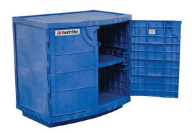 Justrite 24180 Holds 36, 2.5-Liter Bottles, 1 Shelf, 2 Doors, Manual Close, Corrosives/Acids Plastic Safety Cabinet, Blue - 24180