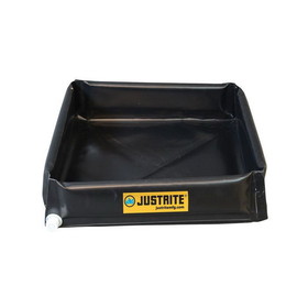Justrite 28442 3' x 3' x 6", 30 Gallon Spill Capacity, Mini Berm Flex Tray with 1" Drain Fitting, Black - 28442