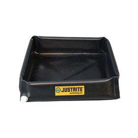 Justrite 28444 4' x 4' x 6", 55 Gallon Spill Capacity, Mini Berm Flex Tray with 1" Drain Fitting, Black - 28444